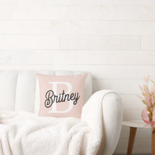 Modern Personalised Monogram and Name Pastel Pink Cushion
