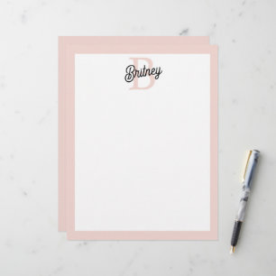Modern Personalised Monogram and Name Pastel Pink Custom Letterhead