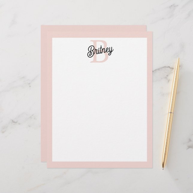 Modern Personalised Monogram and Name Pastel Pink Custom Letterhead (Front/Back In Situ)