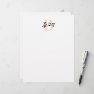 Modern Personalised Monogram and Name Pastel Pink Custom Letterhead