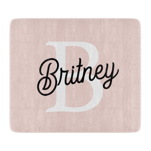 Modern Personalised Monogram and Name Pastel Pink Cutting Board (Front)
