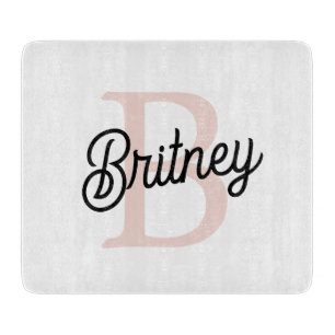 Modern Personalised Monogram and Name Pastel Pink Cutting Board