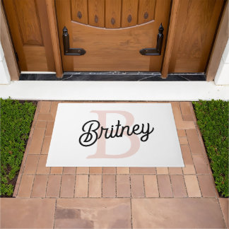 Modern Personalised Monogram and Name Pastel Pink Doormat