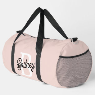 Modern Personalised Monogram and Name Pastel Pink Duffle Bag