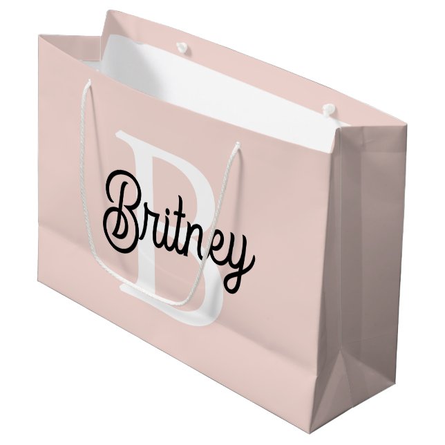Modern Personalised Monogram and Name Pastel Pink Large Gift Bag (Front Angled)