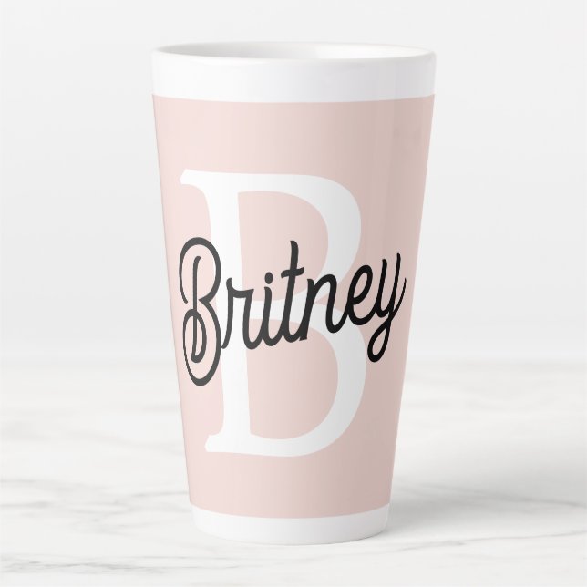 Modern Personalised Monogram and Name Pastel Pink Latte Mug (Front)
