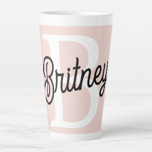 Modern Personalised Monogram and Name Pastel Pink Latte Mug