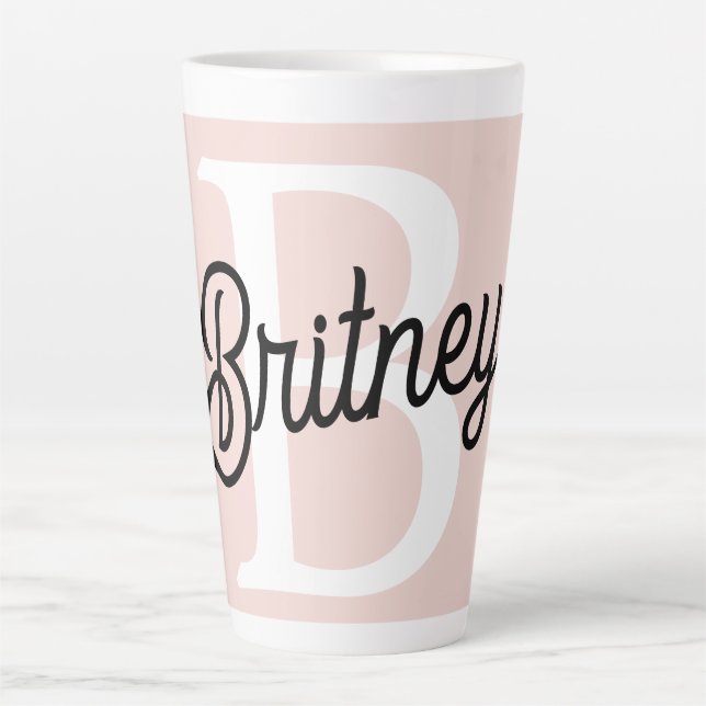 Modern Personalised Monogram and Name Pastel Pink Latte Mug (Front)