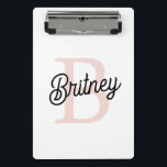 Modern Personalised Monogram and Name Pastel Pink Mini Clipboard<br><div class="desc">The Modern Personalised Monogram and Name Pastel Pink Mini Clipboard is a chic and functional accessory perfect for adding a personal touch to your stationery collection. This mini clipboard features a soft pastel pink background, providing a delicate and stylish look. The design includes a personalised monogram and name, making it...</div>