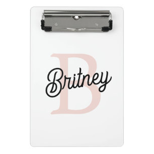 Modern Personalised Monogram and Name Pastel Pink Mini Clipboard