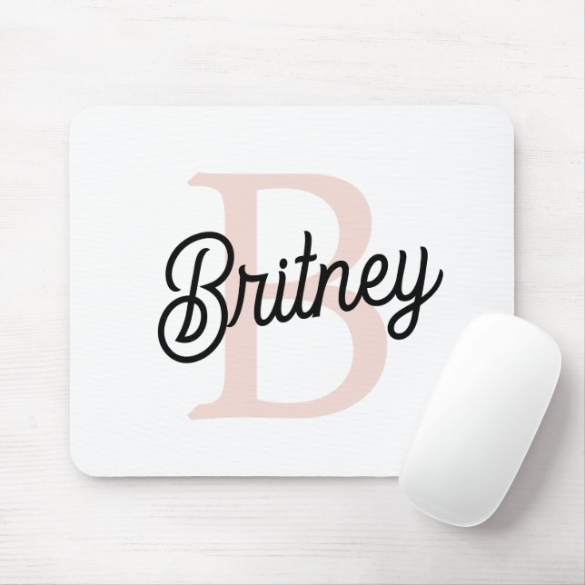 Modern Personalised Monogram and Name Pastel Pink Mouse Pad (With Mouse)