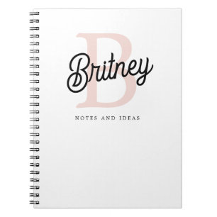 Modern Personalised Monogram and Name Pastel Pink Notebook