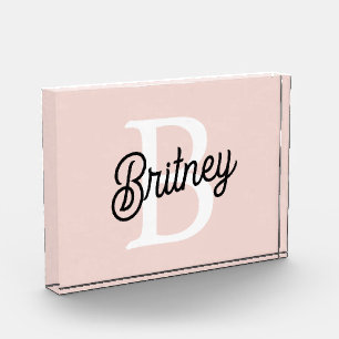 Modern Personalised Monogram and Name Pastel Pink Photo Block