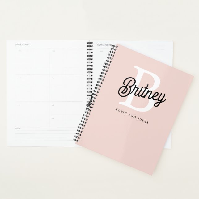 Modern Personalised Monogram and Name Pastel Pink Planner (Display)
