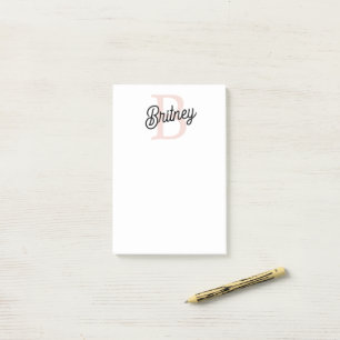 Modern Personalised Monogram and Name Pastel Pink Post-it Notes
