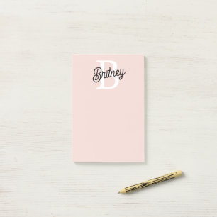 Modern Personalised Monogram and Name Pastel Pink Post-it Notes