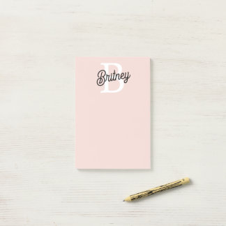 Modern Personalised Monogram and Name Pastel Pink Post-it Notes