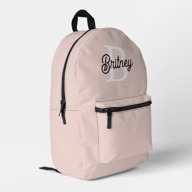 Modern Personalised Monogram and Name Pastel Pink Printed Backpack (Back Corner Left)