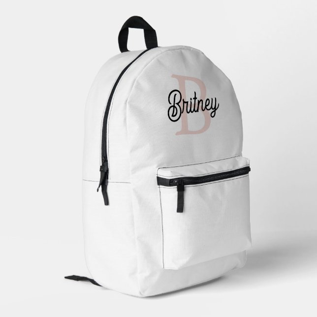 Modern Personalised Monogram and Name Pastel Pink Printed Backpack (Back Corner Left)