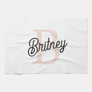 Modern Personalised Monogram and Name Pastel Pink Tea Towel