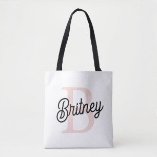 Modern Personalised Monogram and Name Pastel Pink Tote Bag
