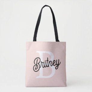 Modern Personalised Monogram and Name Pastel Pink Tote Bag