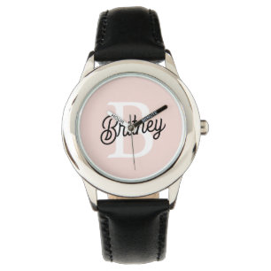 Modern Personalised Monogram and Name Pastel Pink Watch