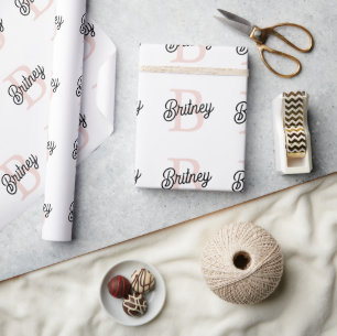 Modern Personalised Monogram and Name Pastel Pink Wrapping Paper