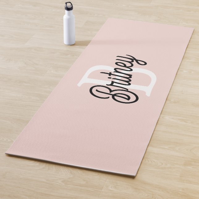 Modern Personalised Monogram and Name Pastel Pink Yoga Mat (In Situ)