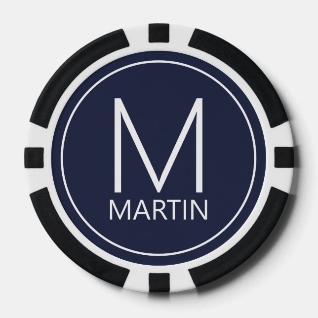 Modern Personalised Monogram and Name Poker Chips (Front)