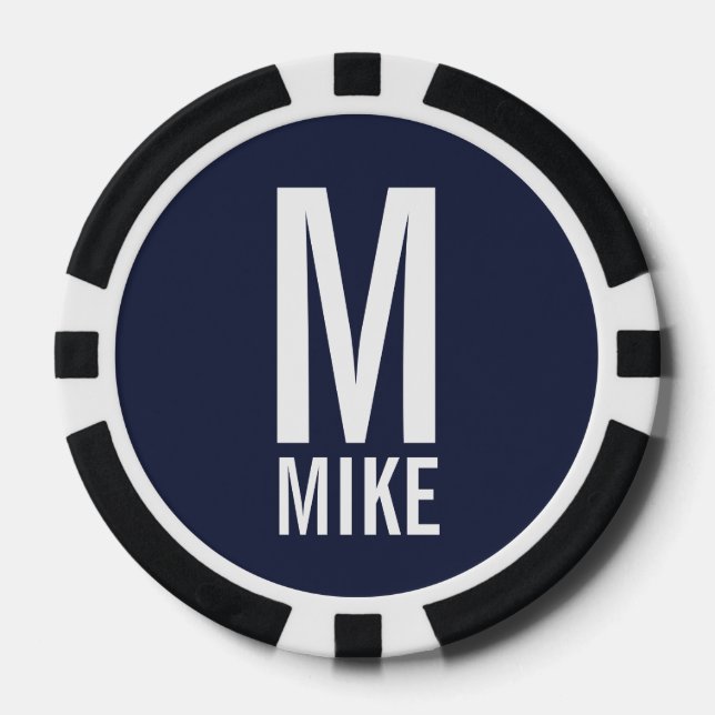 Modern Personalised Monogram and Name Poker Chips (Front)