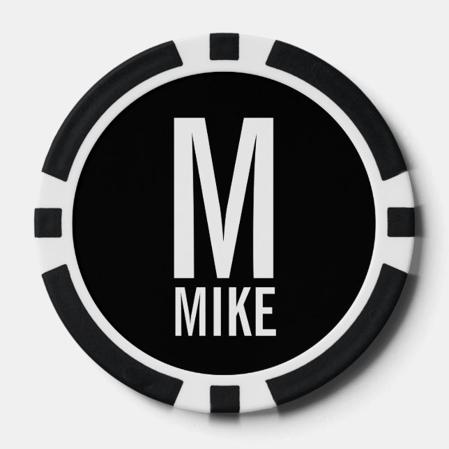 Modern Personalised Monogram and Name Poker Chips (Front)