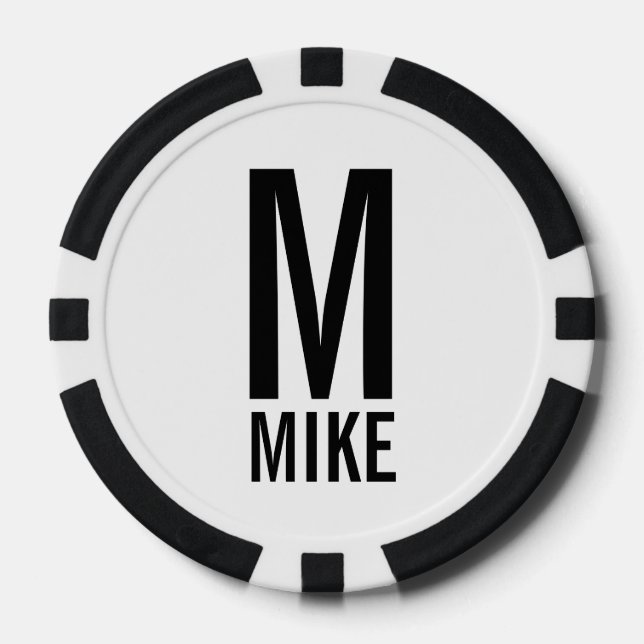 Modern Personalised Monogram and Name Poker Chips (Front)