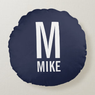 Modern Personalised Monogram and Name Round Cushion