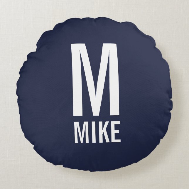 Modern Personalised Monogram and Name Round Cushion (Front)