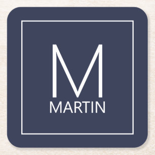Modern Personalised Monogram and Name Square Paper Coaster
