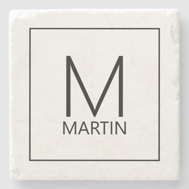 Modern Personalised Monogram and Name Stone Coaste Coaster (Front)