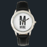 Modern Personalised Monogram and Name Watch<br><div class="desc">Modern Monogram Design featuring personalised monogram and name in modern bold sans serif font style.

Perfect gift for dad,  husband,  boyfriend,  boys and more</div>