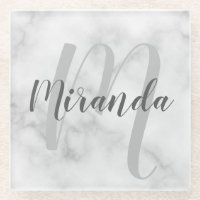 Modern Personalised Monogram and Name White Marble