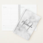 Modern Personalised Monogram and Name White Marble Planner<br><div class="desc">Personalised Monogram and Name Gift
featuring personalised name in grey modern script font style with monogram in light grey modern script font style as background
on white marble background.

Perfect as new year's gift and gift for any special occasions.</div>