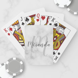 Modern Personalised Monogram and Name White Marble Playing Cards