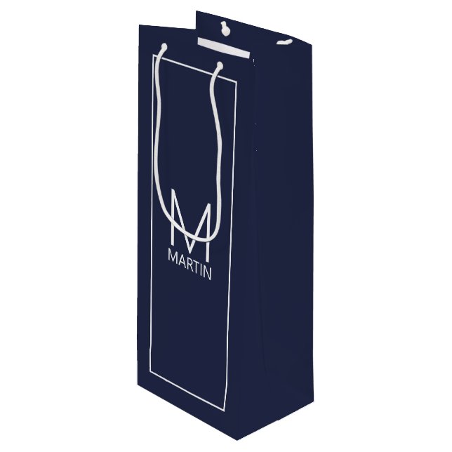 Modern Personalised Monogram and Name Wine Gift Ba Bag (Front Angled)