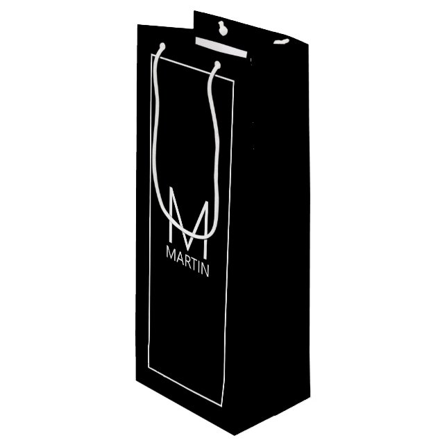 Modern Personalised Monogram and Name Wine Gift Bag (Front Angled)