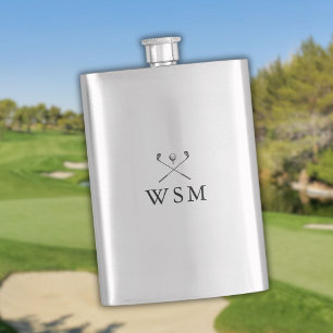 Modern Personalised Monogram Golf Clubs Flask