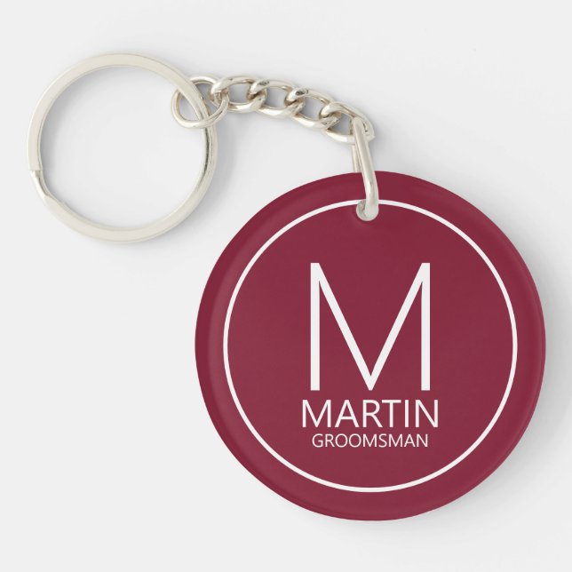 Modern Personalised Monogram&Name Groomsmen Key Ring (Front)