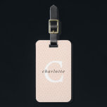 Modern Personalised Monogram Overlay Luggage Tag<br><div class="desc">A pretty and modern personalised luggage tag in a scandi minimalist style. The design features a light coral background,  hand drawn diamond pattern,  and personalised initial in white font and first name in black font.</div>