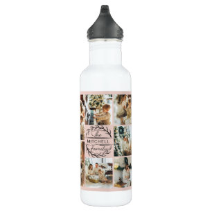Modern Personalised Monogram & Photo Collage Pink 710 Ml Water Bottle