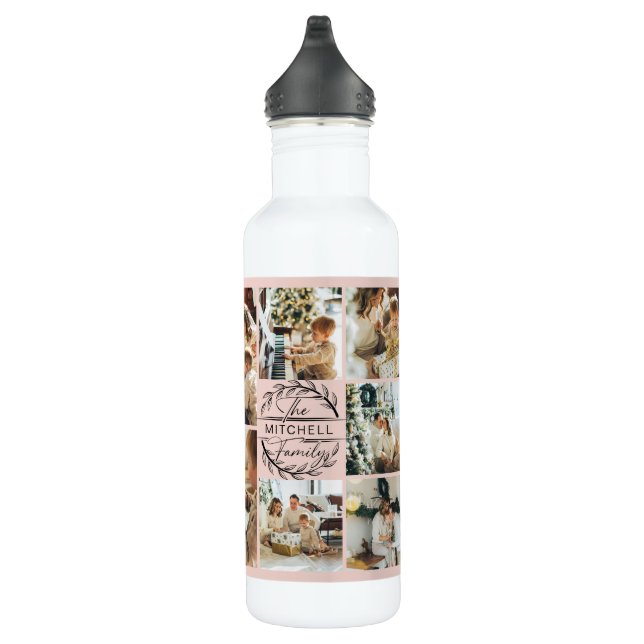 Modern Personalised Monogram & Photo Collage Pink 710 Ml Water Bottle (Right)