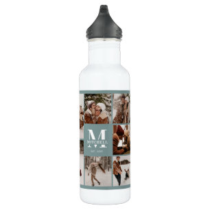 Modern Personalised Monogram & Photo Collage Sage  710 Ml Water Bottle