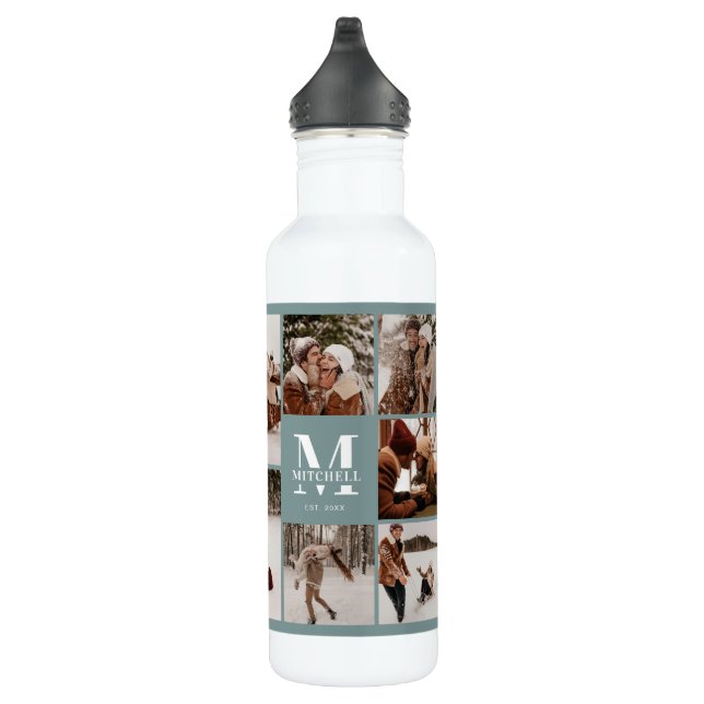 Modern Personalised Monogram & Photo Collage Sage  710 Ml Water Bottle (Right)
